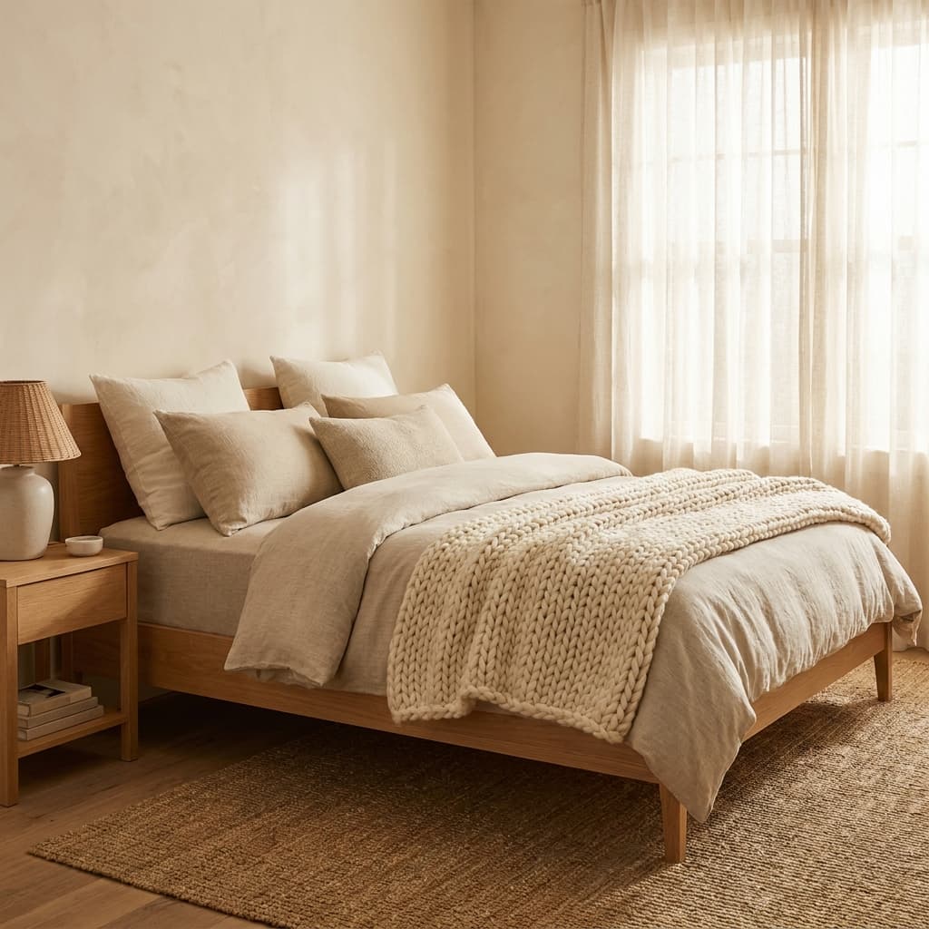 Chambre Cocooning — Tons Chauds et Texturés