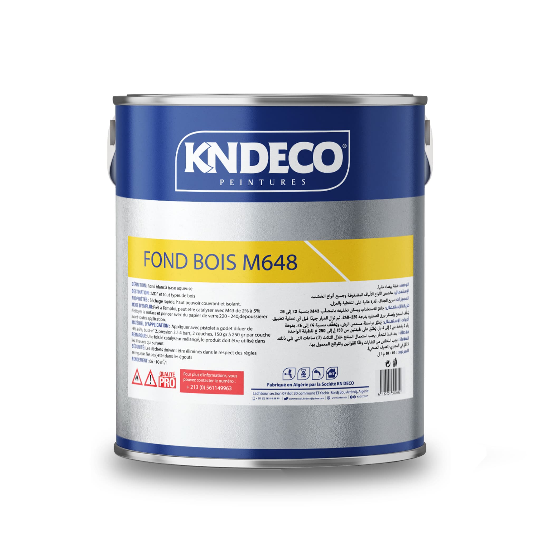 Bidon de fond bois M648 KNDECO, apprêt blanc pour MDF et bois, fabriqué en Algérie
