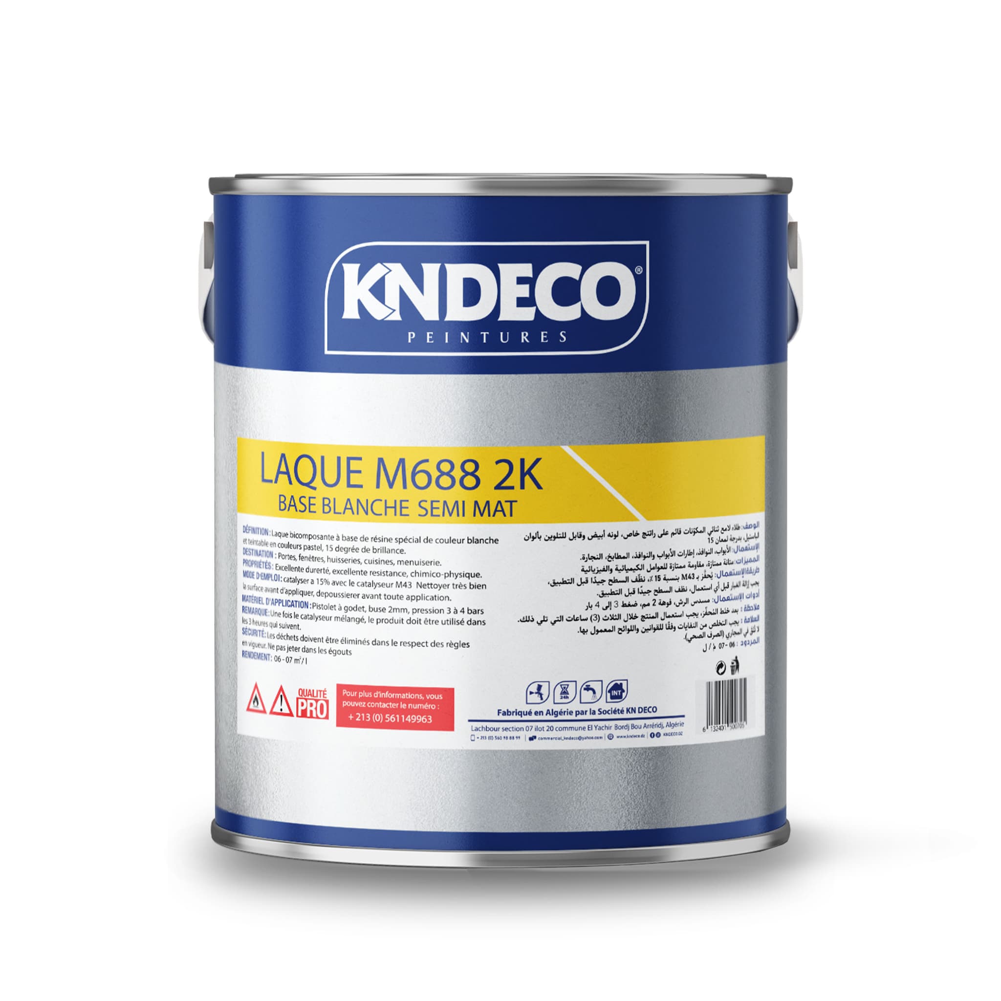 Bidon de laque 2K semi-mate M688 KNDECO, base blanche teintable pour portes et fenêtres