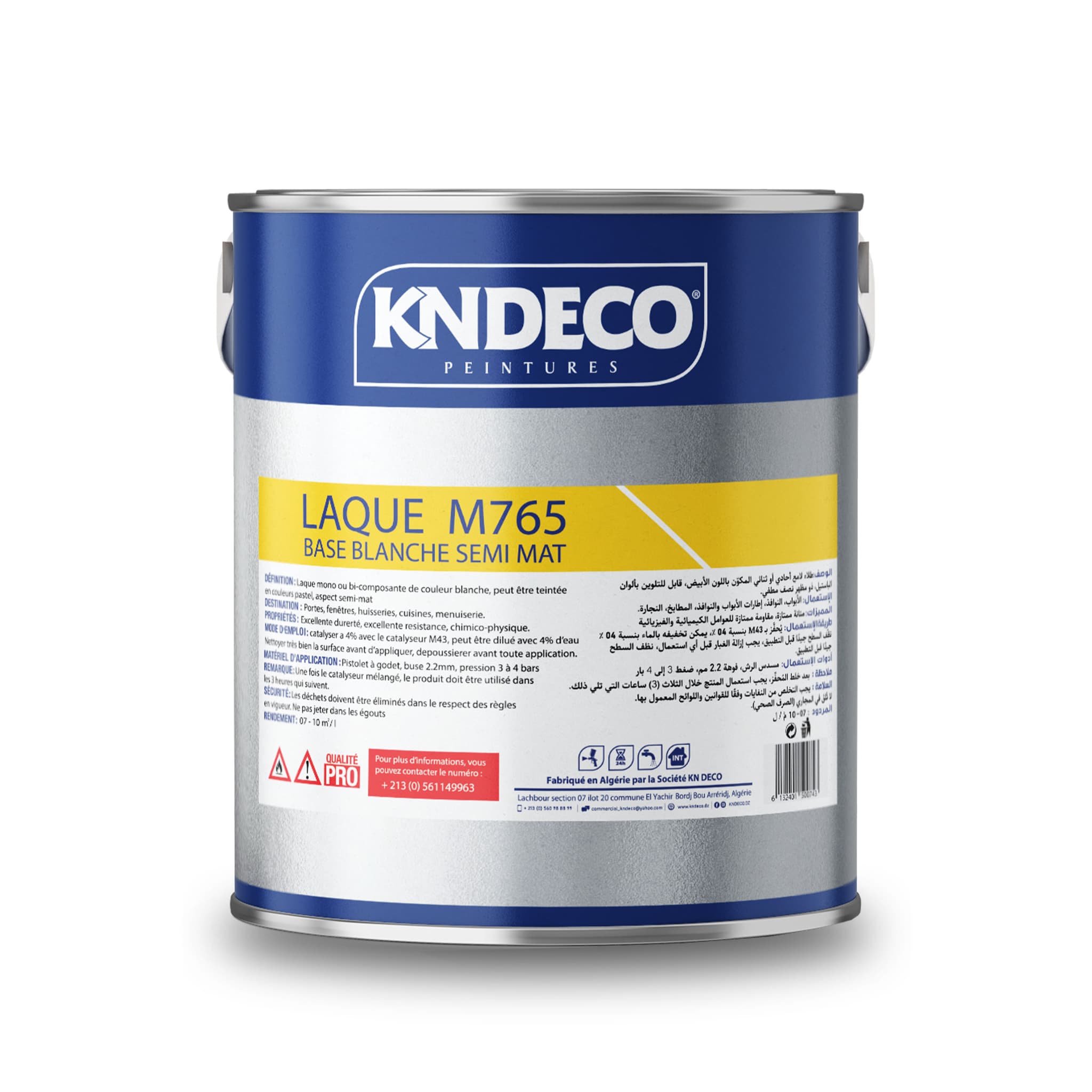 Bidon de laque M765 KNDECO blanche semi-mate, teintable pour portes, fenêtres et menuiserie