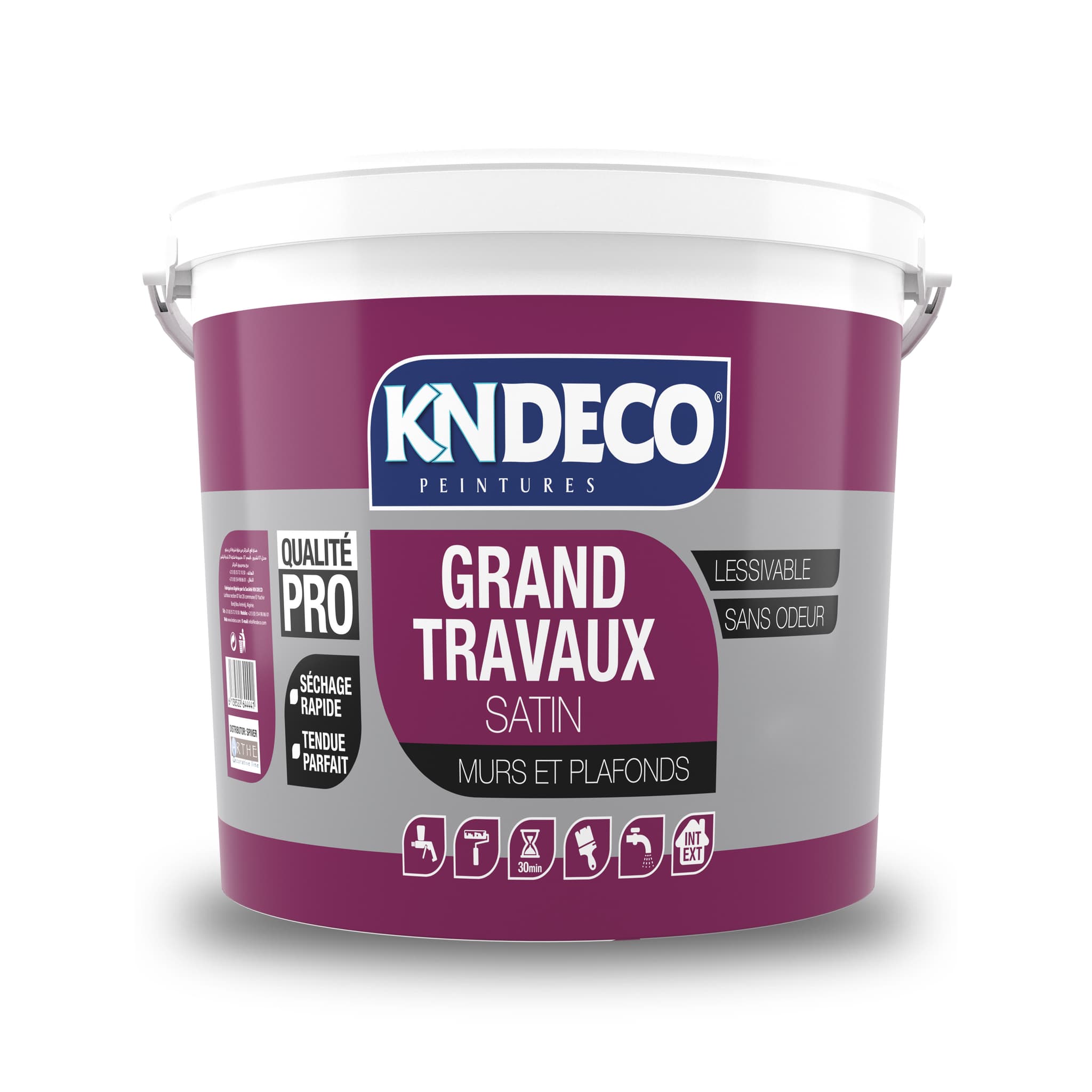 Bidon de peinture acrylique satinée KNDECO Grand Travaux pour murs et plafonds