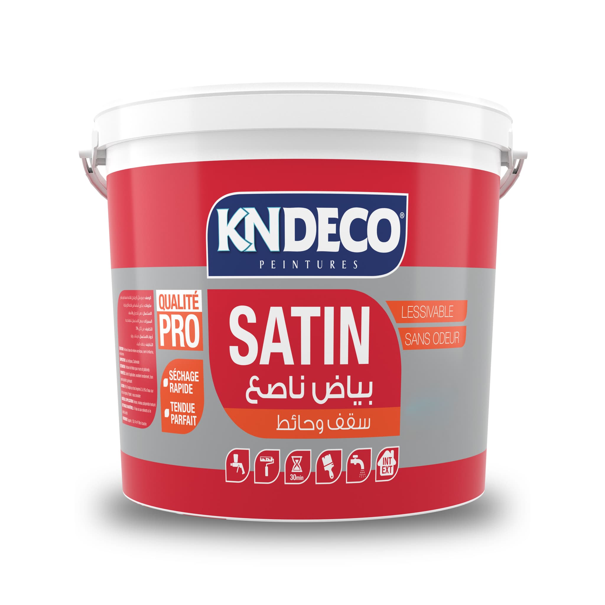 Bidon de peinture satinée KNDECO Satin Extra Blanc pour cuisine et salle de bains