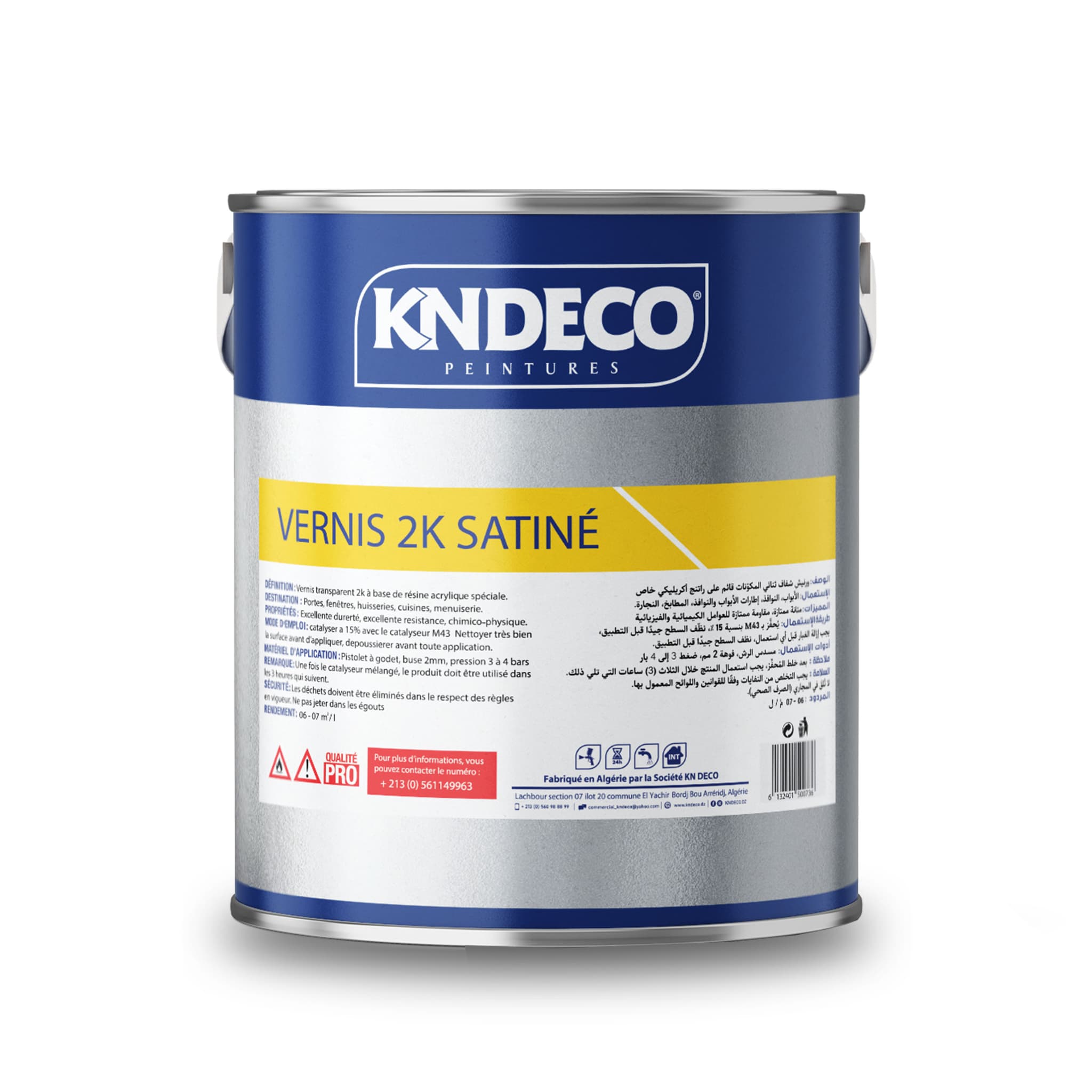 Bidon de vernis 2K satiné transparent KNDECO pour portes, fenêtres et menuiserie