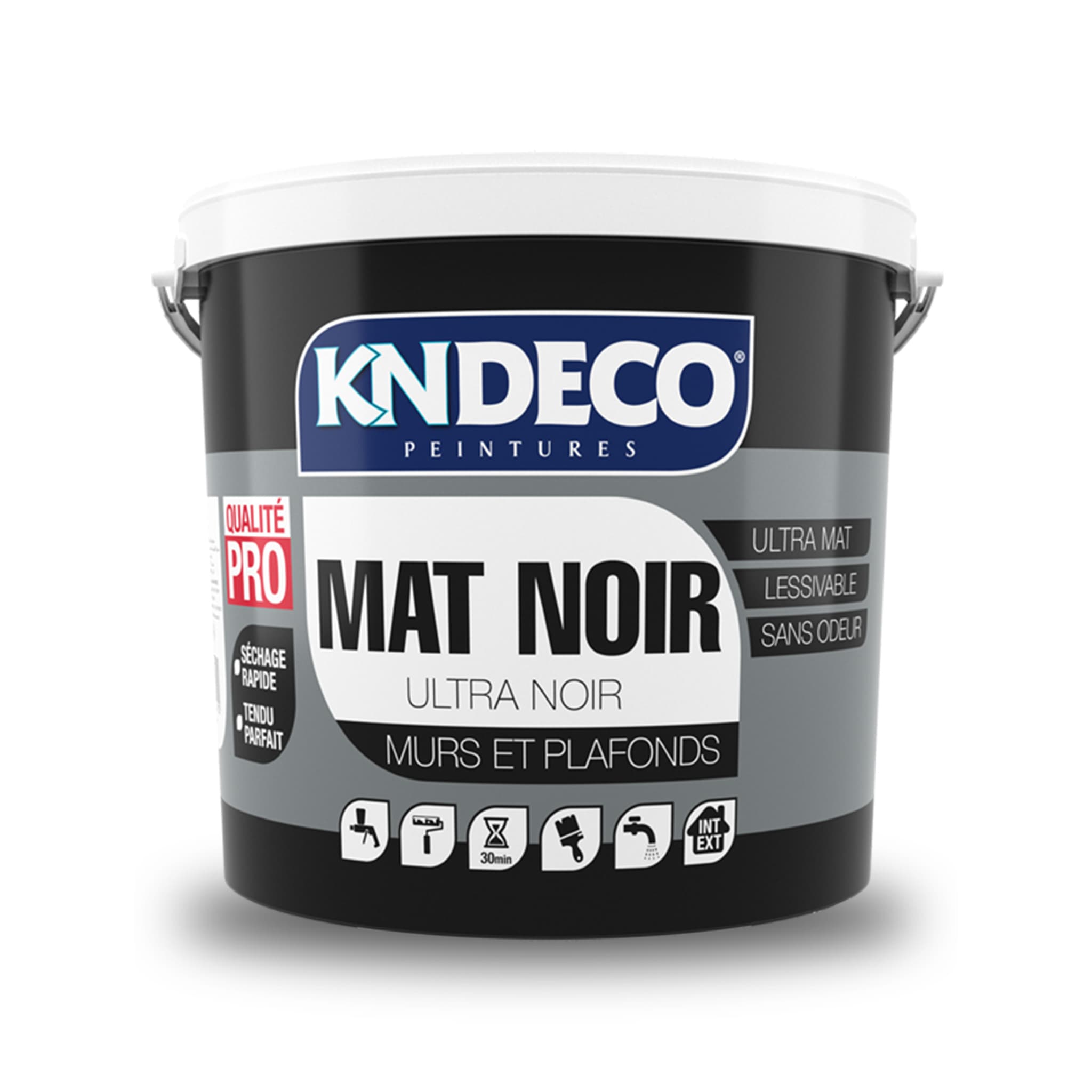 Bidon de peinture mate noire KNDECO Mat Noir pour murs et plafonds intérieurs