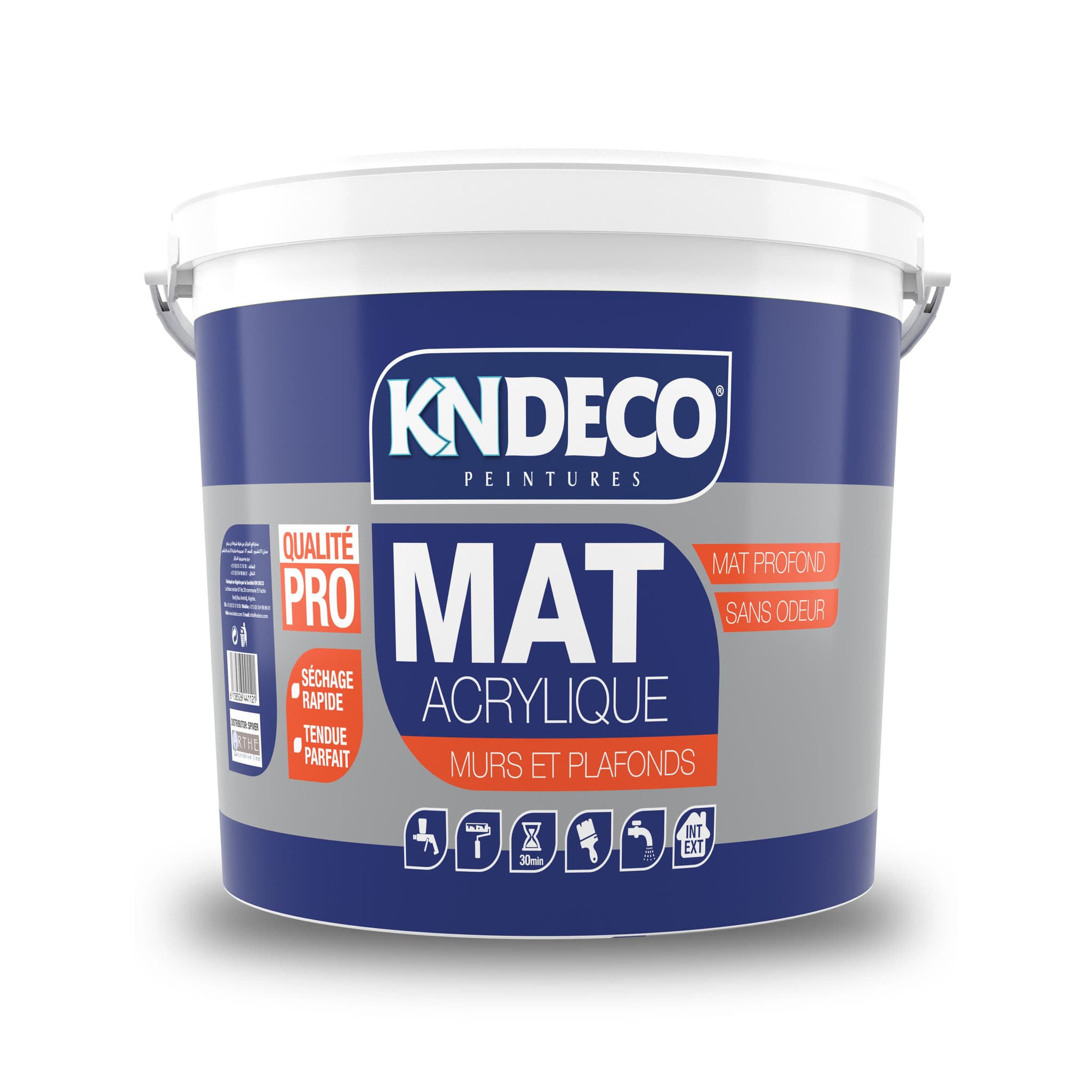 Bidon de peinture mate acrylique lessivable KNDECO pour murs et plafonds
